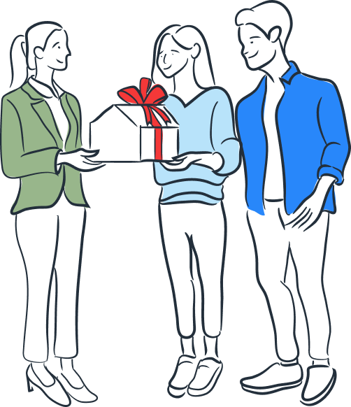 Knock team members handing a new-home gift to a buyer
