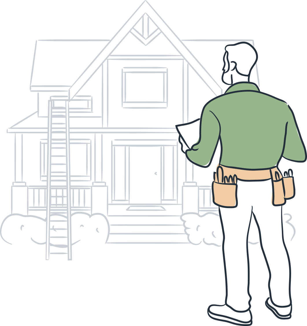A homebuilder reviewing plans in front of a new construction home